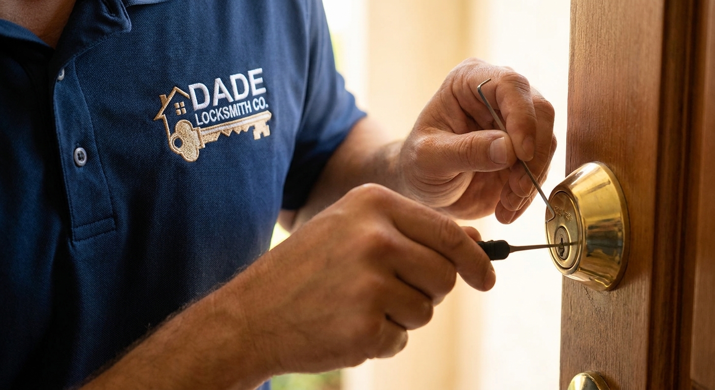 Technician performing residential lock service